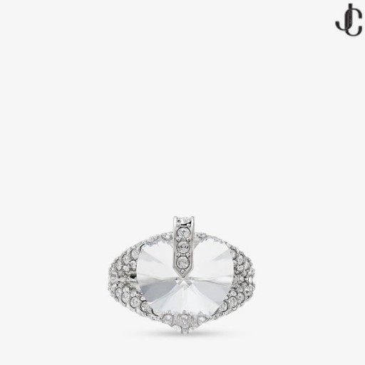 Heart Double Ring Silver-Finish Heart Double Ring with Crystals