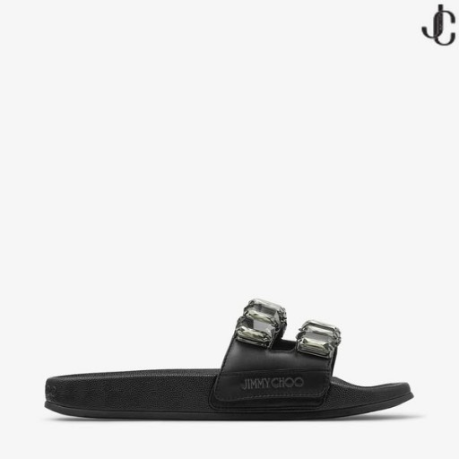 Fitz/Crystal Black Nappa Leather Crystal Slides