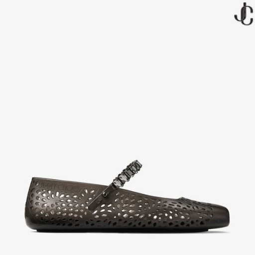 The Jelly Black Jelly Ballerina Flats with Crystal Embellishment