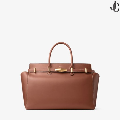 Diamond Belted TH/M Tan Leather Top Handle Bag