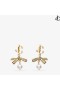 Ribbon Pearl Earring Gold Metal Ribbon Pearl Earring