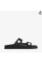 FAYENCE SANDAL Black Leather Flat Sandals with Pearl Embellishment Summer Collection