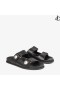 FAYENCE SANDAL Black Leather Flat Sandals with Pearl Embellishment Summer Collection