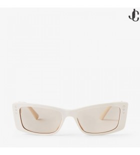 Lexy White Rectangular Sunglasses with Crystals