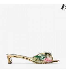 Annika Mule 35 Orchid Floral & Metallic Nappa Leather Sandals US