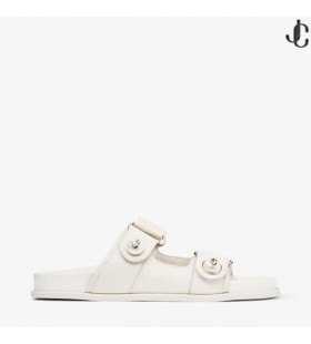 FAYENCE SANDAL Black Leather Flat Sandals with Pearl Embellishment Summer Collection