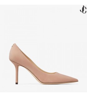 Ballet-Pink Suede Pointed Pumps with JC Emblem LOVE 85 Autumn Winter 19