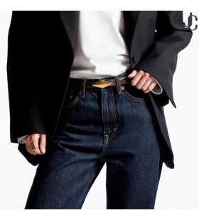 Diamond Clasp Belt Coffee Lizard Printed Leather Belt