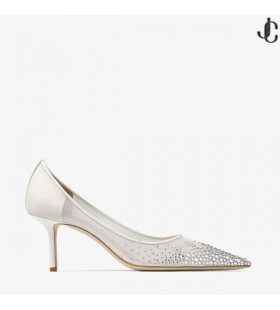 White Mesh Pointed-Toe Pumps with Dégradé Crystals LOVE 65 Bridal Collection