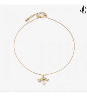 Ribbon Pendant Necklace Gold Metal Pendant Necklace with Ribbon and Pearl