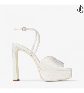 Karli/PF 125 Ivory Satin Crystal Platform Sandals