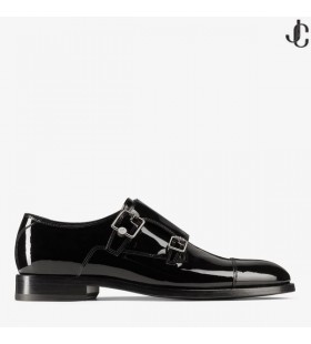 FINNION MONKSTRAP Black Patent Leather Monk Strap Shoes with Studs Summer Collection
