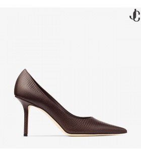 Love 85 Coffee Lizard Printed Leather Pumps