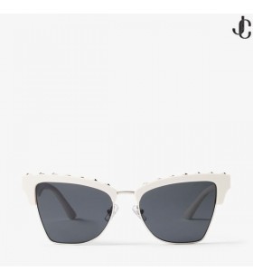 Maxime White Butterfly Frame Sunglasses with Studs