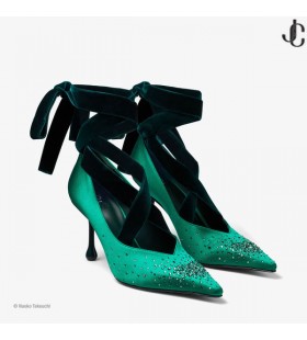 Sailor Neptune Pump 80 Emerald Green Crystal Satin Shoe