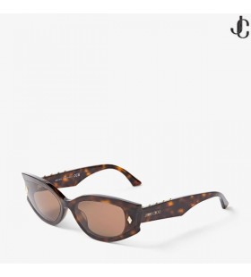 Skylar Brown Havana Oval Sunglasses with Studs