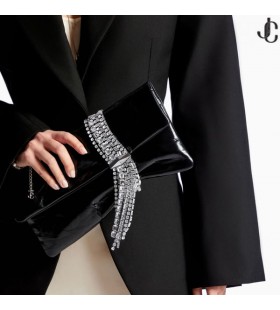 Zandra Black Vintage Metallic Leather Clutch Bag