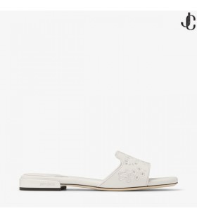 Ariane Flat Latte Nappa Leather Slide with Sangallo Embroidery