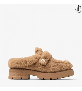 Fayence Sandal Rattan Curly Shearling Flats