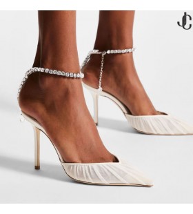Saeda 100 Ivory Tulle Crystal Pumps