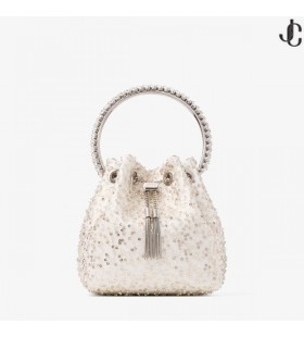 Bon Bon Ivory Beaded Mesh Crystal Bag