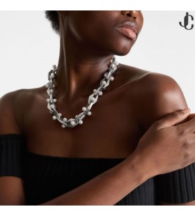 Diamond Chain Necklace Antique Silver Finish Pearl Necklace