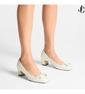 Elme 45 White Pearl Embellished Pumps