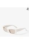 Lexy Branco Retangular de Óculos de sol com Cristais