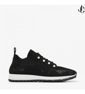 Veles Black Crochet Knit Low-Top Trainers with Pearls
