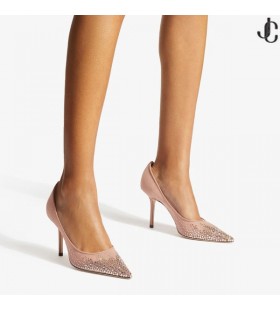 LOVE 85 Ballet Pink Mesh Pointed-Toe Pumps with Dégradé Crystals Summer Collection