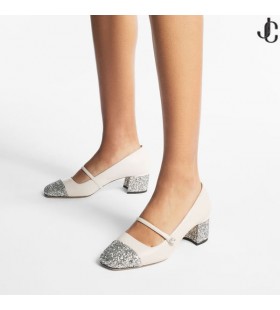 Elisa 45Silver/Latte Glitter Couro Bombas