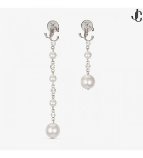 Silver-Chríochnú Miotail Pearl Buail Earrings le criostail JC Buail Earrings Seodra Bailiúchán
