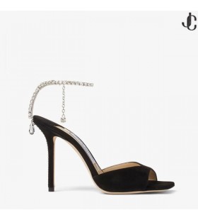 SAEDA SANDAL 100 Suede Dubh Sandals le Embellishment Criostail