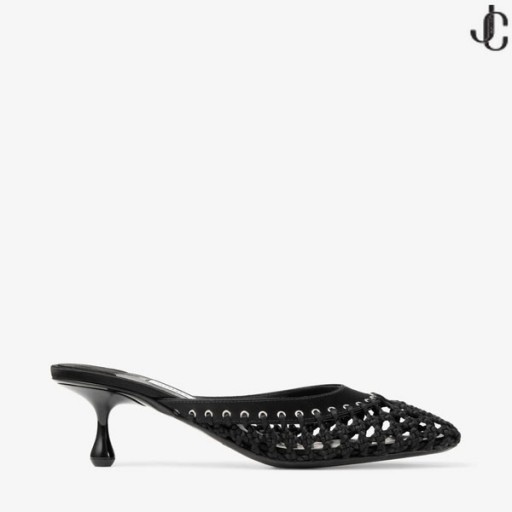 Pixie Mule Woven 50 Black Woven Satin Mule