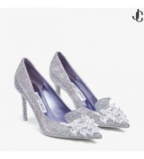 Crystal Slipper 85 Iridescent Crystal Pointed-Toe Pumps with Hearts New Collection