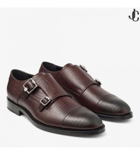 Finnion Monkstrap Caffè Lucertola Stampato In Pelle Scarpe