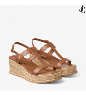 Theia Cuneo 60 In Pelle Marrone Chiaro Sandali Con Zeppa