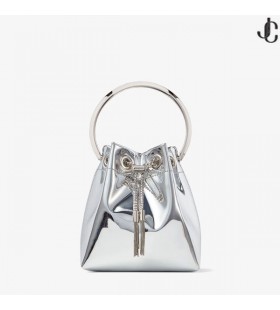 BON BON Specchio d'Argento Tessuto di Mini Bag con Manico in Metallo