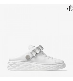 Diamond Imbracatura Bianco Nappa Pantofola Formatori con Cristalli Cinturino Nuova Collezione