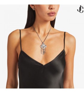 Cuore Goccia Collana in Argento con Finitura Cuore Goccia Collana con Cristalli