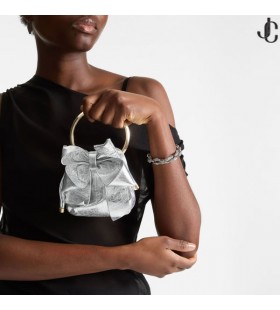 マイクロボンボン銀ヴィンテージの金属の革ミニバッグ