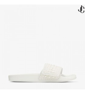 白いキャンバスや革のスライドの真珠FITZ/Fにおいては、夏の高2021年