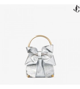 マイクロボンボン銀ヴィンテージの金属の革ミニバッグ