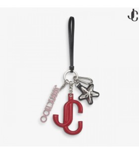 赤&キャンディ-ピンクの子牛革スターロゴバッグチャーム