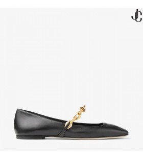 ダイヤモンドティルダ平黒Nappa Leather Flatsチェーンに秋の収集