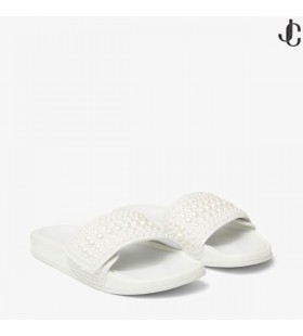 白いキャンバスや革のスライドの真珠FITZ/Fにおいては、夏の高2021年