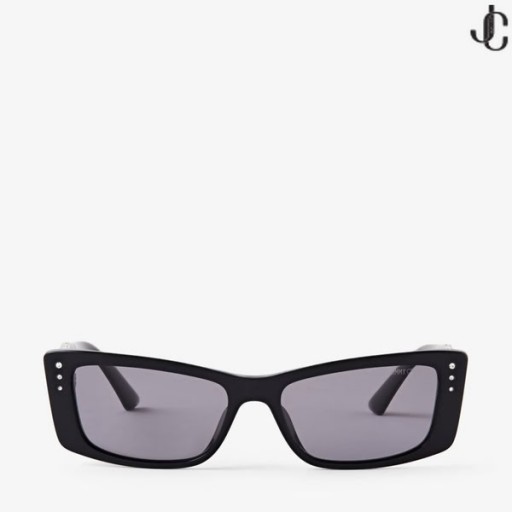 % Lexy Svart Rektangulære Solbriller med Krystaller