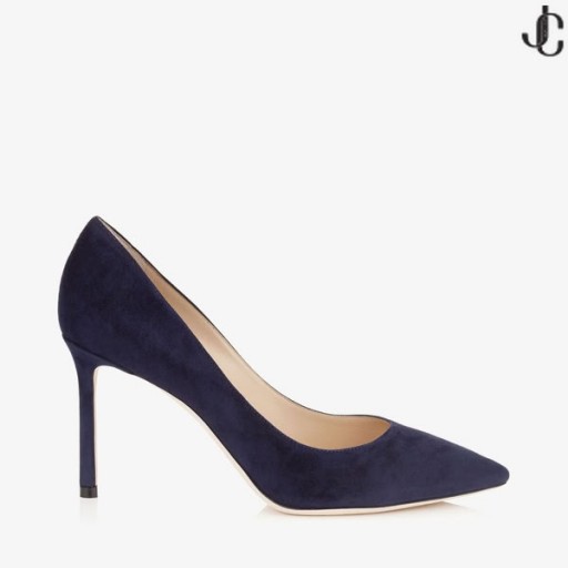 Navy Suede Spisse Toe Pumps Romy 85 Pre Falle 16