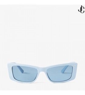 % Lexy Lys Blå Rektangulære Solbriller med Krystaller