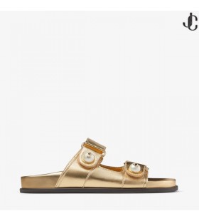 Fayence Sandal Gull Metallic Nappa Skinn Sandaler med Perler